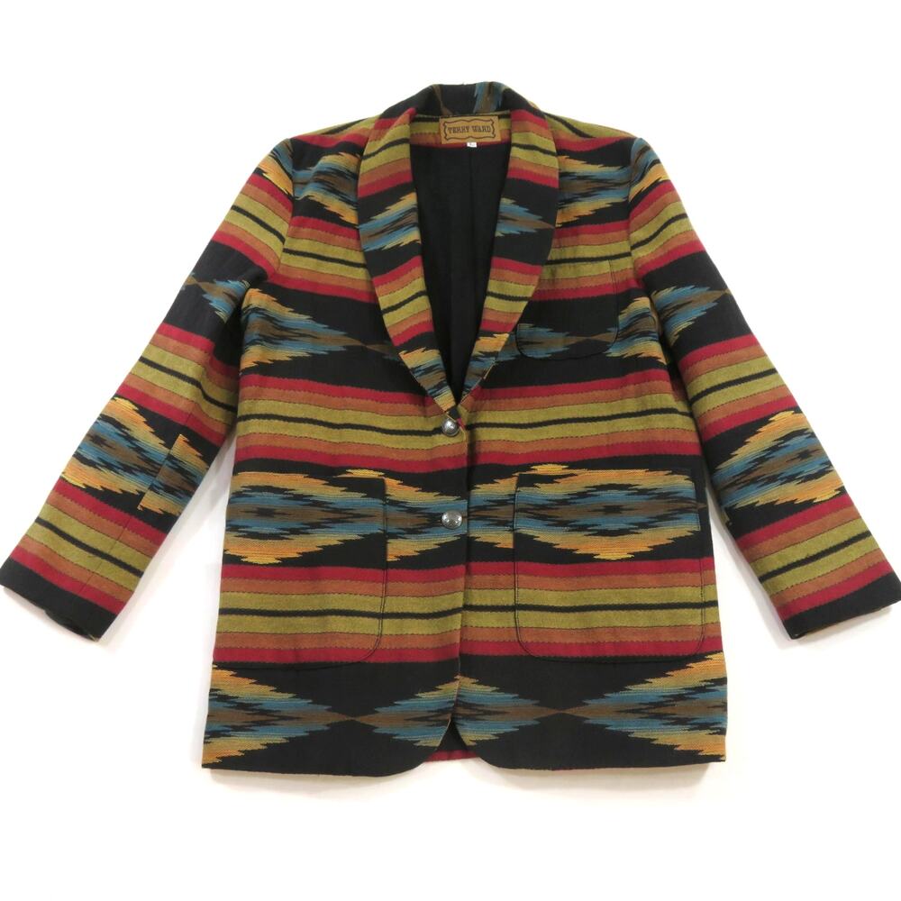 Terry Ward Wool Jacket, Southwest Design, Womens Sz L 1990s